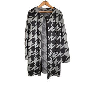 Ann Taylor Gray and Black Print Sweater / Coatigan Jacket LARGE